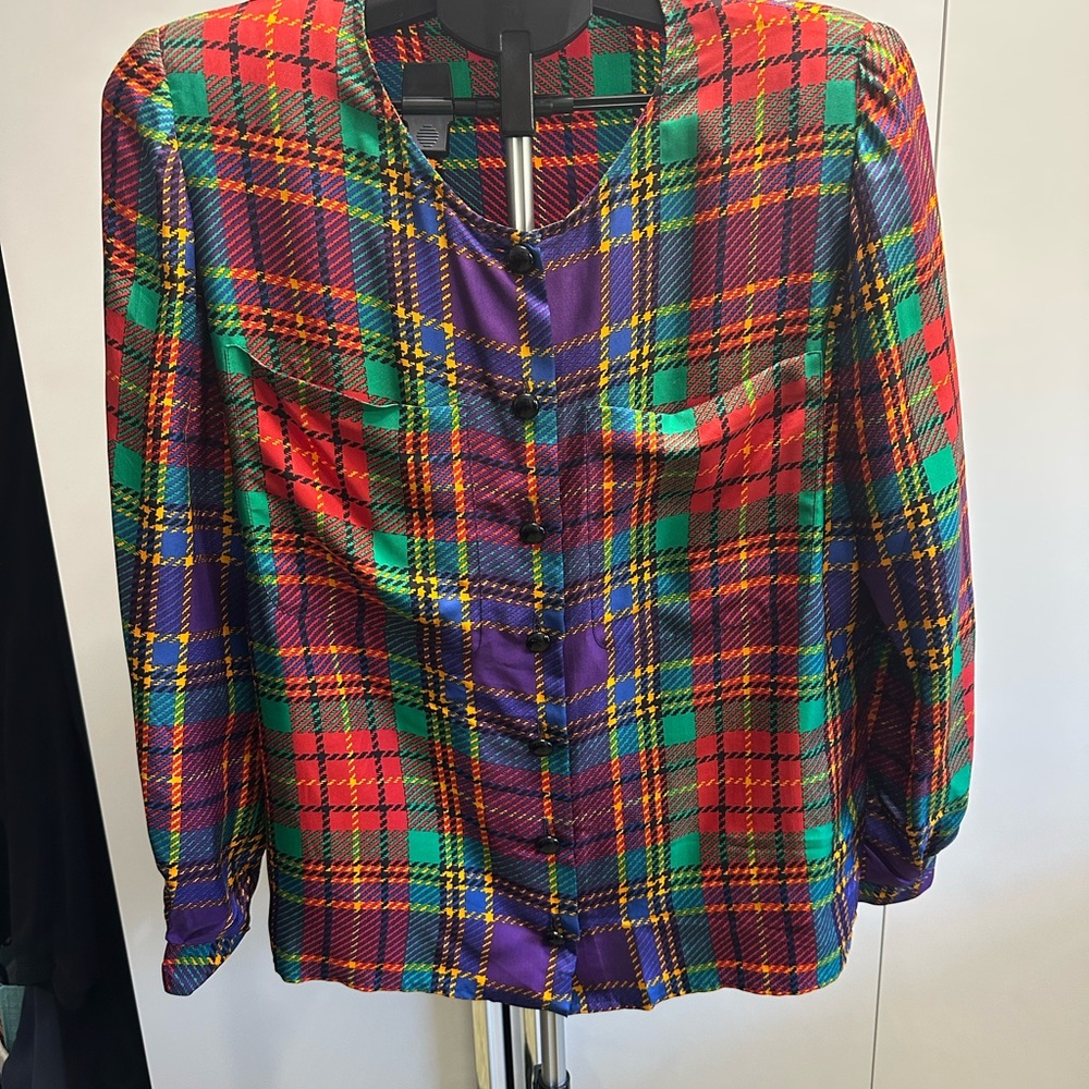 Valentino Red and Purple Plaid Blouse